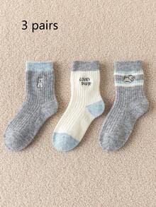 3 Paar Kinder Woll-Mischung Socken bis zur Mitte des Knöchels, süßes Cartoon-Design, dick und warm, bequem und vielseitig, geeignet für den täglichen Gebrauch, Sport, Schule, Herbst/Winter