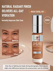IT Cosmetics Your Skin But Better 粉底液 + 护肤 #Rich Cool 50 色号，30ml/1oz | 全效遮瑕粉底液，兼具护肤功效，打造自然透亮妆效 | 持妆12小时，均匀肤色，遮盖瑕疵 - Rich Cool 50 - 查看 1