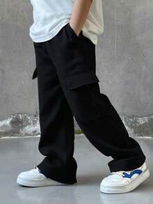 1条装年轻男孩街头时尚休闲工装裤 - 黑色 - 查看 4