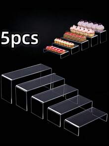 Bộ 5 giá đỡ bánh bằng acrylic, giá trưng bày bánh ngọt trong suốt, giá đỡ bánh, giá nâng tượng acrylic, kệ trưng bày hình chữ nhật có thể mở rộng và xếp chồng lên nhau, thích hợp để trưng bày đồ sưu tầm, bánh ngọt, tượng nhỏ và sắp xếp bàn làm việc, đồ dùng văn phòng và học sinh, trang trí nhà cửa, nhà bếp, quà Giáng sinh. - Trong sáng - Xem 3