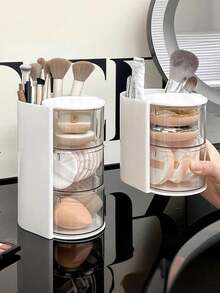 2/3 Organizador de maquillaje giratorio de varios niveles, caja de almacenamiento a prueba de polvo de plástico para cosméticos, joyas, brochas de maquillaje, organizador de escritorio, caja de almacenamiento multiusos compacta, conveniente para tocador, baño, oficina, ideal para regalos de Navidad, Día de San Valentín, cumpleaños, regreso a clases - Multicolor - Ver 4