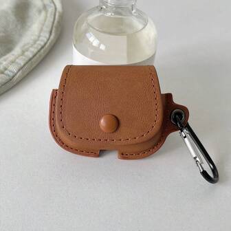 1pc Minimalist Light Brown Business Leather Earphone Case + Carabiner Bluetooth Earphone Case Protector Compatible With Apple 1st/2nd/3rd/Pro/Pro 2nd Generation, Creative Design Unisex, Autumn/Winter