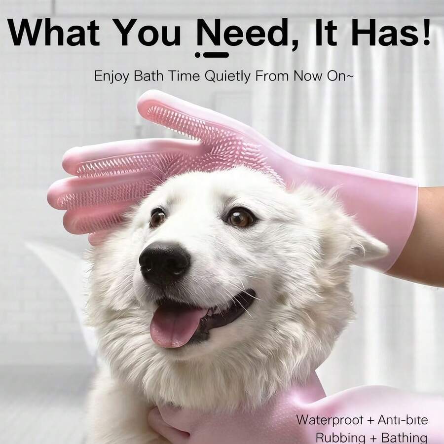 1 Pair Of Pet Bath Gloves, Dog And Cat Bath Tools, Anti Scratch And Anti Bite Teddy Gold Hair Scrubbing, Extended Cleaning Brush - Multicolor - View 1