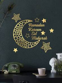 1pc Creative Eid Moon, Ramadan Letter Moon Wall Sticker, Mirror Decorative Sticker For Eid Al-Fitr And Eid Al-Adha Holiday Atmosphere, Freely Combinable Wall Decal - Multicolor - View 7