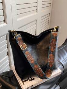 Bohemian Style, Large Capacity Tote Bag, Retro Wide Strap Shoulder/Crossbody Bag, High-Quality Commuter Bucket Bag. - Multicolor - View 10