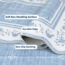 1Pcs Room Decor Modern Washable Scalloped Floral Border Area Rug For Living Room Indoor Bedroom Foldable Floor Mats, Soft Low Pile Non Shedding Carpets For Offices Non-Slip Runner For Hallway Dorm - Blue - View 8