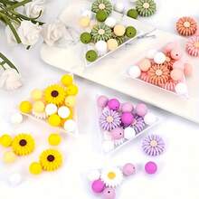 52pcs Silicone Daisy & Sunflower Rhinestone Beads - 12mm Round Sparkling Charm Beads With Floral Patterns For Jewelry Making, DIY Crafts, Keychains, Bracelets, Necklaces & Home Decor - Multi-Color Optional, Spacer Beads For Jewelry Supplies, Keychain Charms, Smooth Surface, Perfect For Crafters - Multicolor - View 6