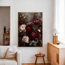 单幅牡丹花帆布海报（带框/不带框），深色植物花卉墙面艺术印刷品，极简主义美学房间装饰，哥特式复古静物画，适用于公寓、客厅、卧室、现代家居 - 彩色 - 查看 4
