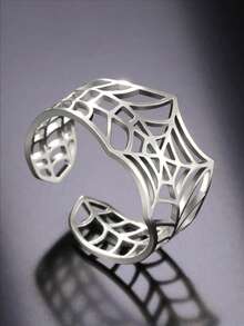 1pc Minimalist Stainless Steel Spider Web Adjustable Open Ring, Versatile Creative Design Unisex Commemorative Gift - Fashionable and Casual - View 3