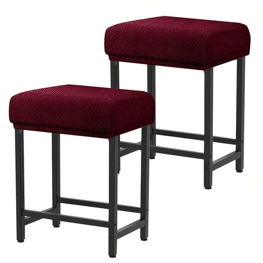 Levoberg Bar Stool Cover Rectangle Stretch Counter Height Barstool Slipcovers Rectangular Vanity Stool Cover Kitchen Counter Saddle Seat Cover For Wooden Metal Bench Set Of 2 Wine Red,2Pack,FWineredss - 酒紅色 - 查看 1