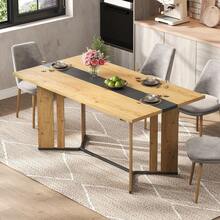 Scandinavian Style Wooden Dining Table, 150 Cm, Oak Finish, 2.8 Cm Thick Top, Non-Slip Pads, Waterproof And Scratch Resistant, Ideal For The Living Room, Kitchen Or Dining Room. - Camel - View 1