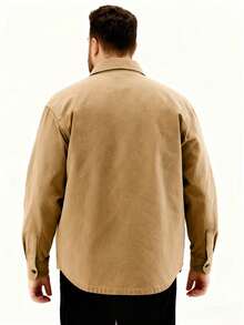 加大码男士纯色衬衫外套，户外休闲卡其色长袖衬衫，工装风长袖衬衫 - 卡其色 - 查看 5
