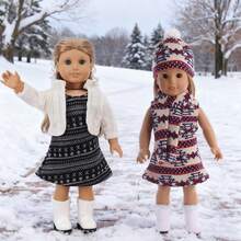 16-18英寸美国娃娃重生娃娃法罗群岛图案印花娃娃冬季服装，适合43厘米逼真娃娃，两件套（不含娃娃和鞋子），圣诞礼物
