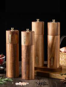 1pc/2pcs/3pcs Manual Wooden Pepper Grinder Set, Rosewood Pepper, Sea Salt, Rose Salt Grinder Bottles - Brown - View 1