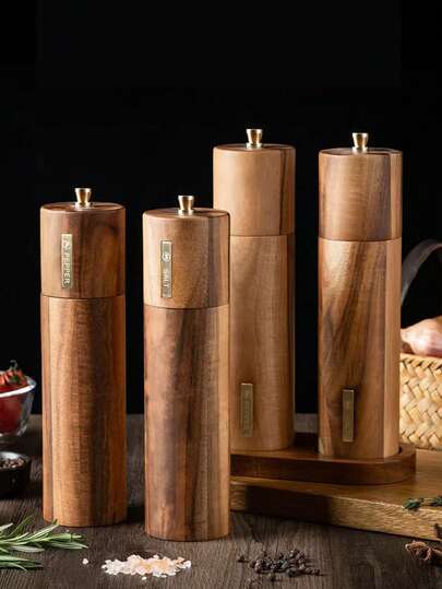 1pc/2pcs/3pcs Manual Wooden Pepper Grinder Set, Rosewood Pepper, Sea Salt, Rose Salt Grinder Bottles