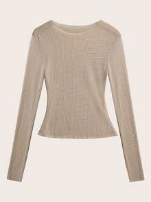 Lanisen 女士长袖透明水钻上衣 - 性感风格，适合秋季夜晚外出、万圣节和感恩节派对 - 卡其色 - 查看 1