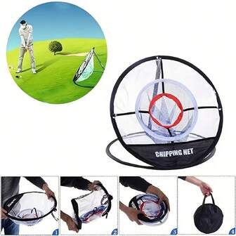 1pc Black Golf Practice Net, Pop-Up Golf Chipping Net, Portable Foldable Golf Training Net For Indoor Or Outdoor Swing Practice - Ideal For Improving Practice And Play
