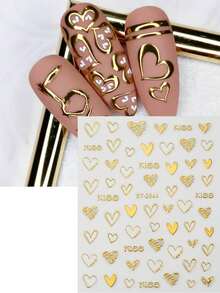 FULL BEAUTY 2片复古青铜心形美甲贴纸，涂鸦爱心，唇吻，心跳，玫瑰，浪漫婚礼美甲贴花 - 彩色 - 查看 3
