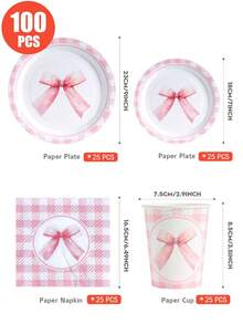 25 piezas Platos desechables, servilletas y vasos con corona de mariposa morada, suministros para fiesta con tema de mariposa, adecuado para 25 invitados, platos de papel desechables y vajilla para fiesta de cumpleaños, boda, fiesta, picnic familiar - Multicolor - Ver 2