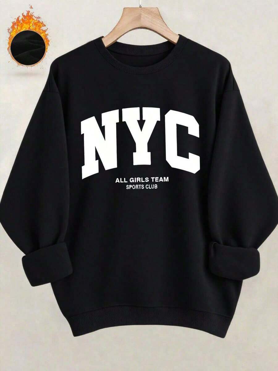 2026 Women's New York City Crew Neck Pattern Sweatshirt, Soft And Casual, Suitable For Everyday Wear And Layering, Appropriate For Various Occasions. - 黑色 - 查看 1