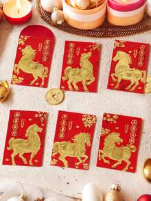 24个中国红包，2026年农历新年（马年），6种不同图案，带烫金工艺 - 紅色 - 查看 9