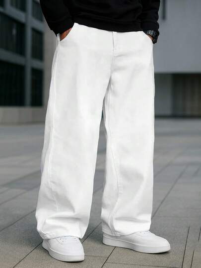 春夏男士加大码休闲白色牛仔裤
