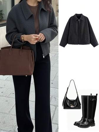 Women's Fashionable Simple And Versatile Commuting Zipper Woolen Coat Tops