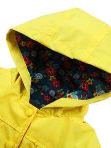 Young Girl Floral Print Waterproof Hooded Jacket + Pants 2-Piece Sportswear Set, Suitable For Outdoor