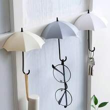 3pcs Plastic Umbrella Shaped No Drill Wall Hooks, Adhesive Hooks For Keys, Kitchen, Bathroom, Soap Holder, Multi-Color