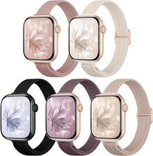 5 Paquetes de Bandas Elásticas Trenzadas Delgadas Compatibles con la Correa del Watch de 40mm 41mm 42mm 38mm 44mm 45mm 46mm 49mm para Mujeres y Hombres, Correas de Nylon Elástico Delgado Loop para Series 10 9 8 6 5 4 3 11 SE 2/1 - Verde claro/Azul claro/Luz estelar/Rosa/Lavanda - Ver 8