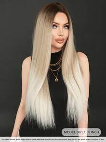 7JHH WIGS 32 Inch Ombre White Grey Wigs For Women, Super Long Straight Wigs, Elegant Fluffy Without Bangs Middle Part Wig,Very Soft Synthetic Heat Resistant Fiber Hair, Beautiful Full Machine Hair Wig Suitable For Fashion Girls Daily,Anime Or Costume Cosplay Decoration,Music Festival Dance Party Street Wear Use, Mother's Day Gifts - 漸變灰色 - 查看 4
