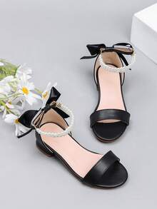 1 Pair Fashion Girl's Plus Size Elegant High Heel Sandals, Comfortable Daily Wear Roman Style High Heels Suitable For Dance Performance, Wedding Party, Versatile Sandals, Princess Shoes - Black - View 7