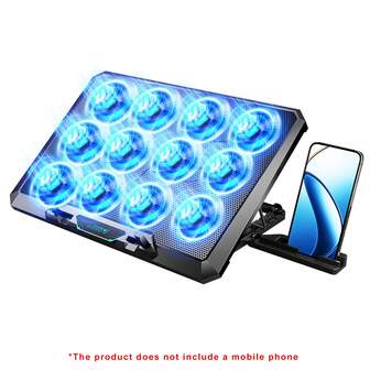 COOLCOLD Laptop Cooling Pad With 12 Quiet Fans,12-17.3 Inch Gaming Laptop Cooler Stand With Two USB Ports & Phone Holder