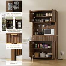 GIKPAL Modern Pantry Cabinet With Power Outlet & Adjustable Shelves - Kitchen Storage Hutch With Drawer, Wave-Textured Doors For Dining & Living Room, Natural Oak Finish, Walnut - View 5