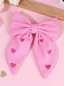1个女童粉色蝴蝶结发夹，甜美爱心印花设计，纯色缎面鳄鱼夹，可爱闪亮发饰，适合日常佩戴、生日派对、作为礼物 - 彩色 - 查看 10