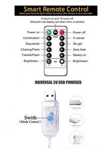 1pc LED Firecracker Light, Green Copper Wire Fairy String Lights, Remote Control USB Decorative Lamp, Classic 8 Modes LED Decorative Lighting, USB Powered (Plug And Play), Suitable For Christmas, Halloween, Thanksgiving Atmosphere Decoration - Multicolor - View 9