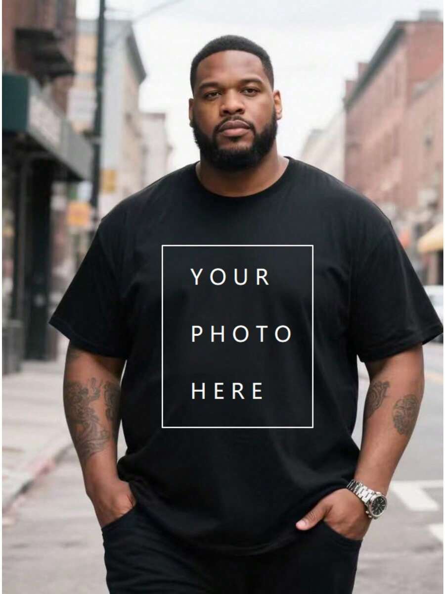 Plus Size Customized Photo Men's T-Shirt, Large Size For Men,Input Your Photo, Holiday Gift, Valentine's Day/Birthday/Anniversary Custom Text, Team Building Outfit, Music Festival Clothes, Gift For Him, Party Outfit,Suitable All Seasons,Customizable Shirt - màu đen - Xem 1