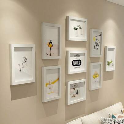 2025 New Multi-Frame Photo Wall, 5", 6", 7", 8", 10" Creative High-End 9-Grid Combination Photo Frame, Wall Hanging Photo Print