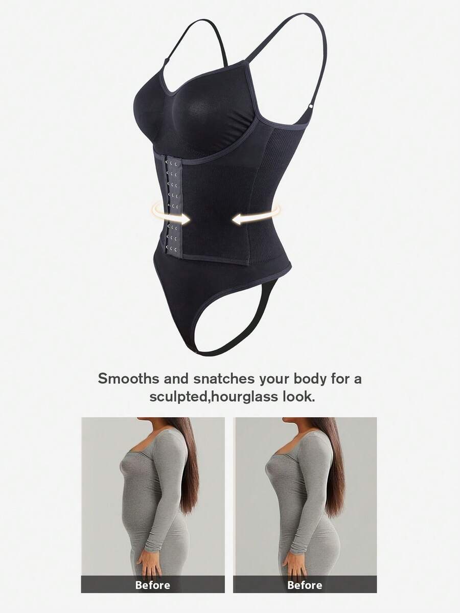 Women's Fashion Waist Shaping Slightly Adjustable Single-Breasted Bodysuit - Fully Envelops Fat To Create A Perfect Figure - Black - View 1