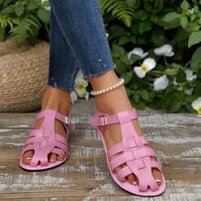 New Woven Retro Pig Cage Sandals For Women, Flat, Fashion, Versatile, Summer - Watermelon Pink - View 14