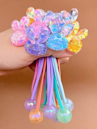 5个/1个糖果色兔子随机颜色发圈，可爱双头弹力发绳，高弹力马尾发圈，无害发饰，彩色绒球发带，适合休闲、户外、夏季、所有季节、海滩，可打造数百种发型，适合日常使用，发圈，橡皮筋，发绳