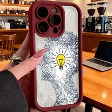 Funda de teléfono con diseño de cerebro de bombilla para  15 Pro Max,  14 Plus,  13 Mini,  12,  Galaxy S23 Ultra, S22, S21, S20, protector de teléfono, funda de pareja, regalo para él y ella, San Valentín, cumpleaños, aniversario. - Burdeos - Ver 7