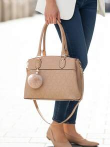 Bolso de Hombro para Mujer con 3 Compartimientos, Bolso de Asa de Dama Elegante con Cierre y Accesorio Decorativo Bolsa Moderna - Café - Ver 4