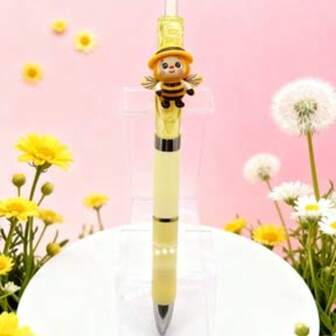 1/4支装畅销蜜蜂造型伸缩圆珠笔，校园设计学生文具，创意DIY趣味笔，可爱学生专属笔，随机蜜蜂表情