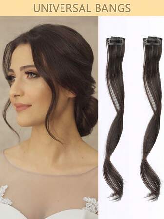 2 piezas de flequillo con clip de 12 pulgadas de largo, ondulado y rizado, de fibra sintética para flequillo lateral para uso diario de mujeres