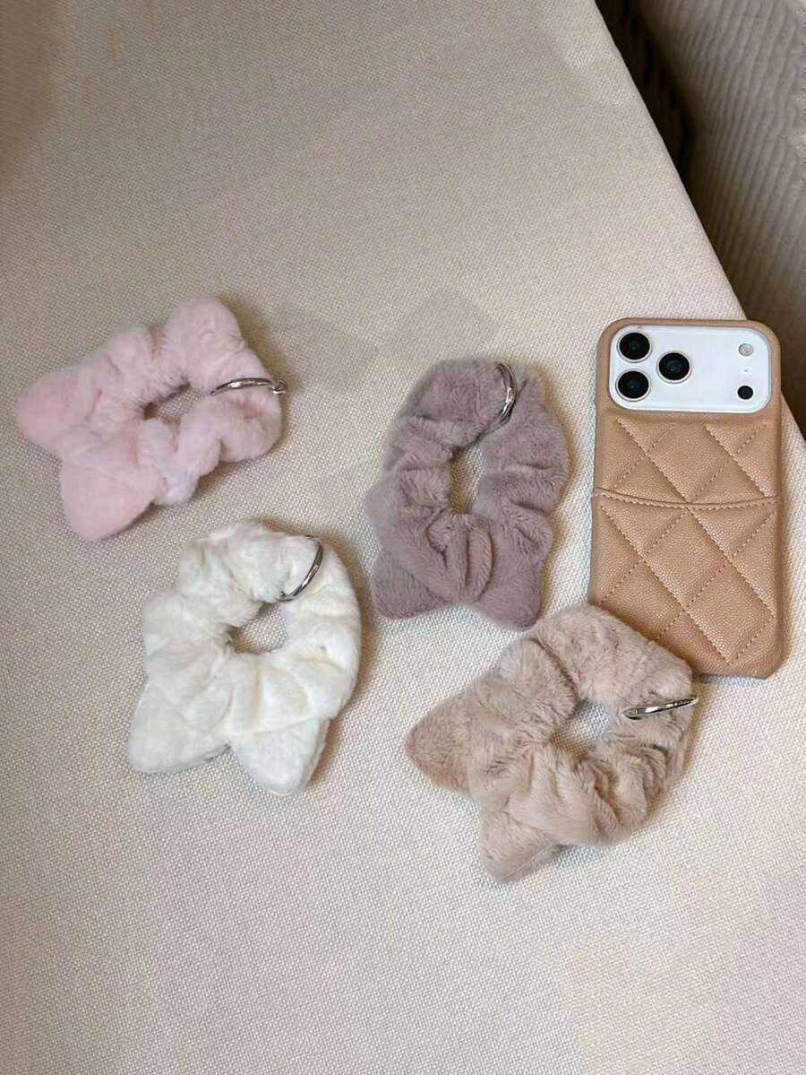 1 pieza Scrunchie de pelo con orejas de gato de peluche, pulsera, funda de teléfono, colgante, diadema versátil, coletero, accesorio para el cabello, dulce y lindo, muñequera multifuncional DIY, pulsera portátil, otoño/invierno