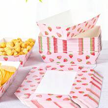 10/24pcs Pink Strawberry Disposable Food Containers, Fries Box, Popcorn Box, Snack Box, Birthday And Family Gathering Party Decorations, Suitable For Bakery, Burger Restaurant, Movie Theater Takeout Boxes - Multicolor - View 5