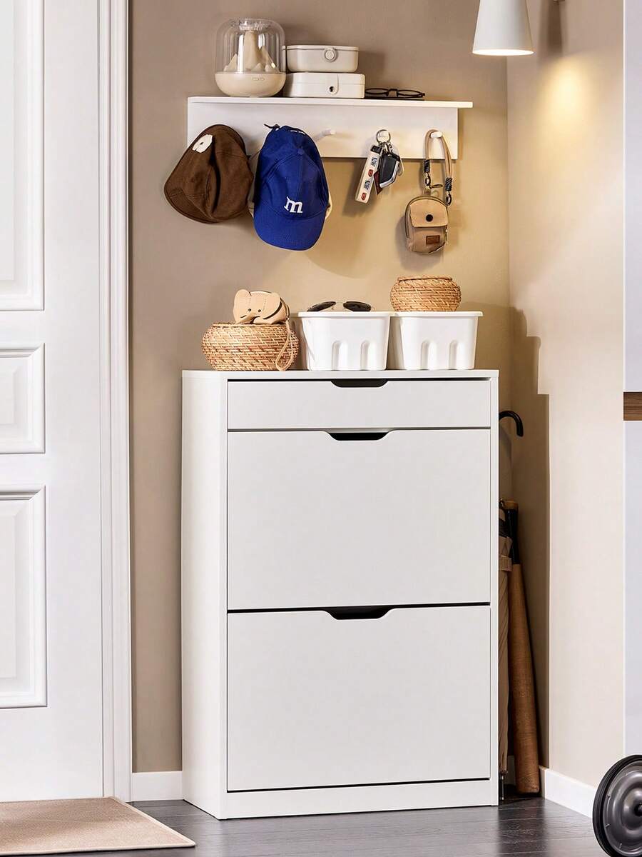 SoBuy 2 个翻盖抽屉 1 个拉出式抽屉鞋柜 鞋子收纳柜 鞋架 白色 宽 60 x 深 30 x 高 90 厘米 FSR180-W - 白色 - 查看 1