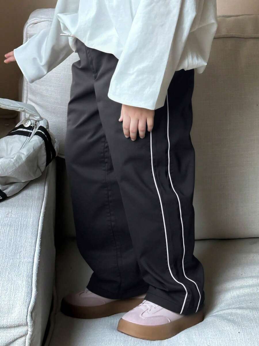 1件女童弹力腰休闲舒适时尚裤，适合秋冬季穿着 - 黑色 - 查看 1