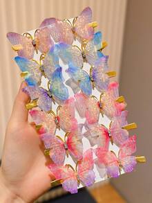 12pcs Shiny Colorful Butterfly Hair Clips, Add Charm To Your Hair, Suitable For Daily And Casual Wear - All Season Fashion, Perfect Hair Accessory Gift For Cute Girls, Applicable For School, Outdoor Activities, Dates, Parties, Beach Photos, Butterfly Hair Clips, Girls' Favorite Things - Multicolor - View 5